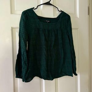 COPY - Madewell Square neck Green Plaid Top Small